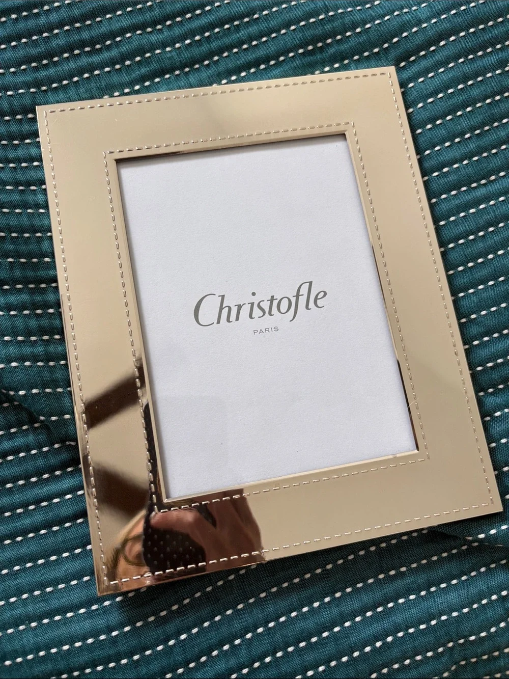 Christofle Polished Silver Picture Frame with Stitched Edge